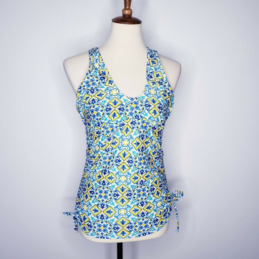 NICOLE MILLER Blue Postage Print Tankini Top - Picture 6 of 9